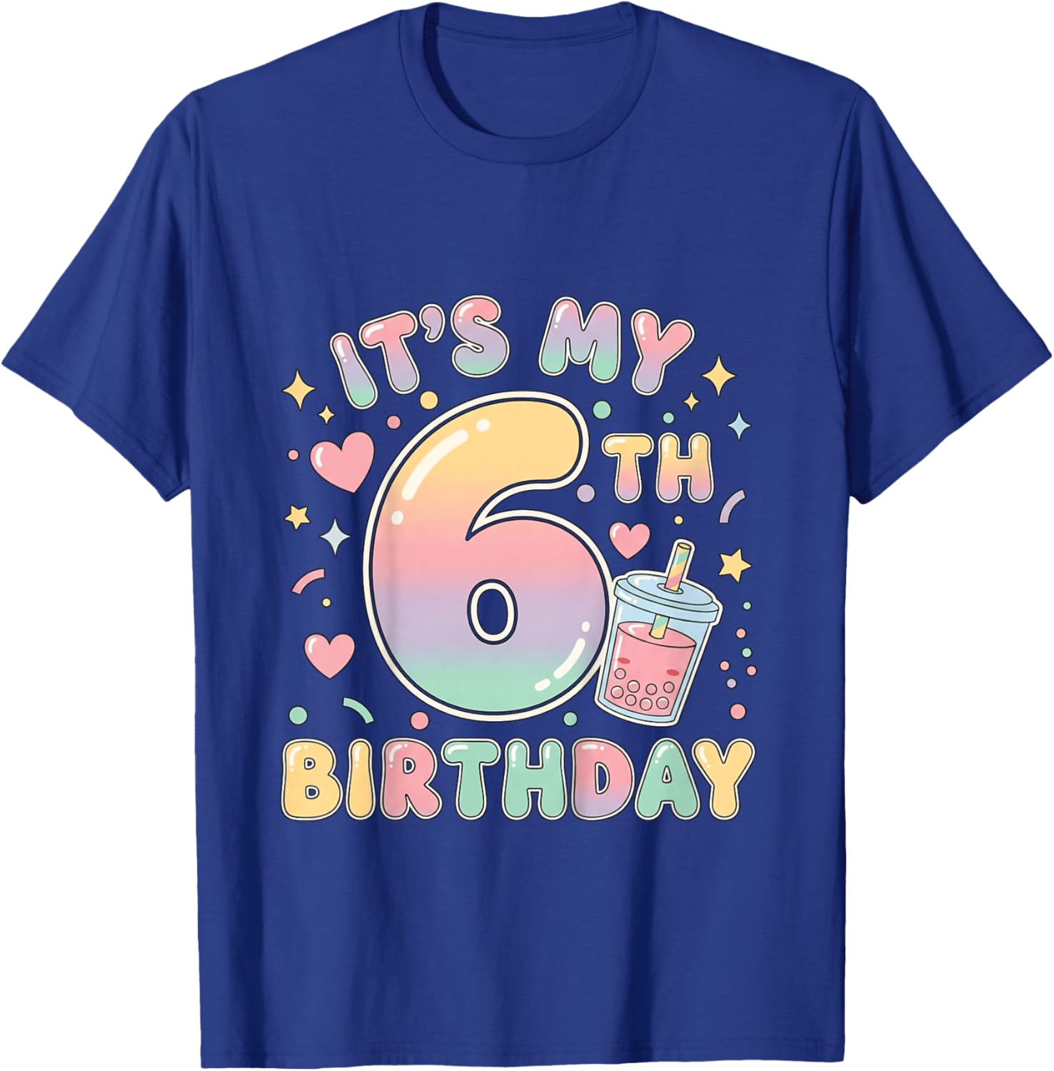 It's My 6th Birthday Bubble Boba Tea Party 6 Year Old Girl T-Shirt - T-Shirt | Royal