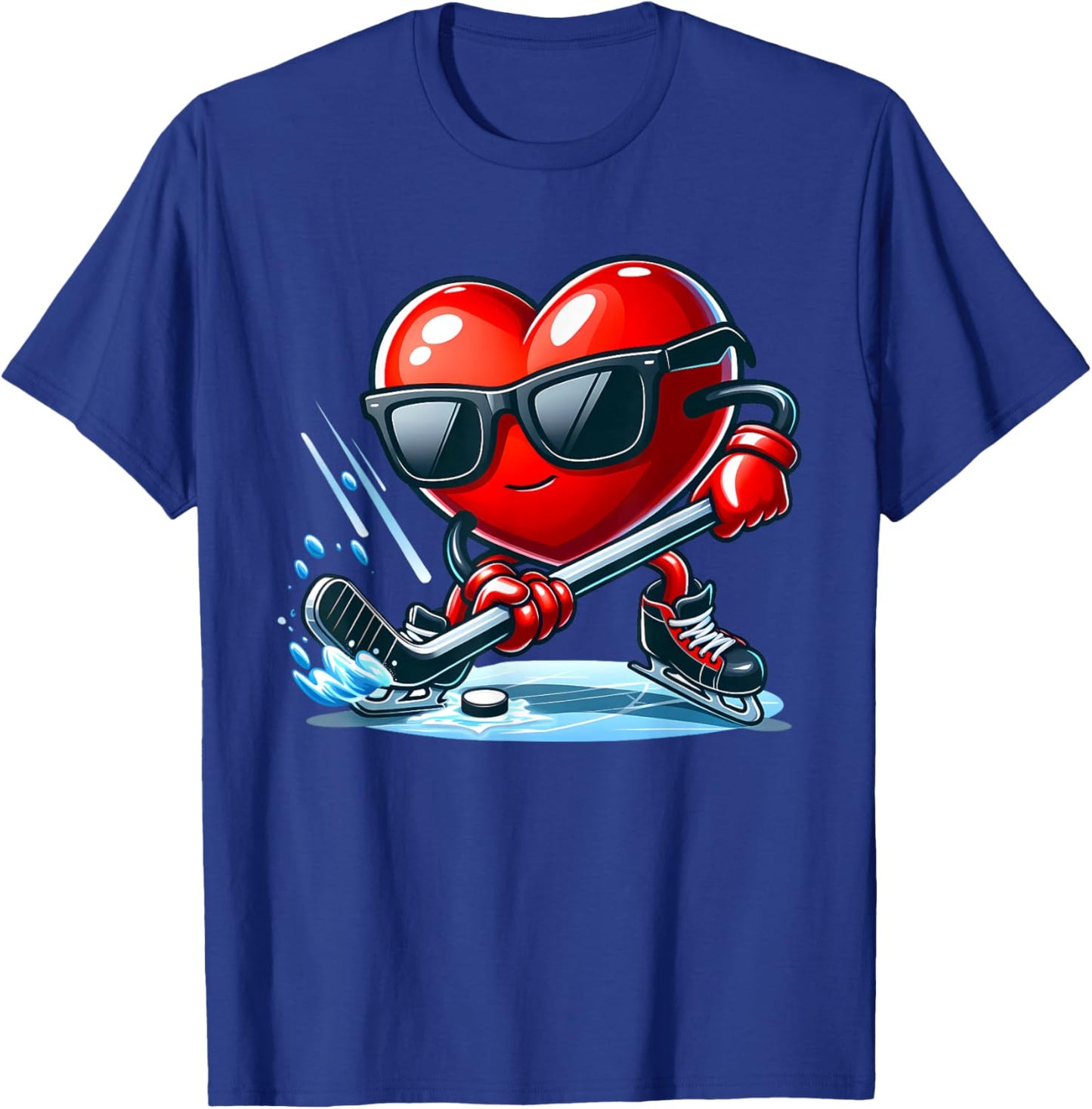 Funny Valentine Ice Hockey Player Red Hearts February 14 T-Shirt - T-Shirt | Royal