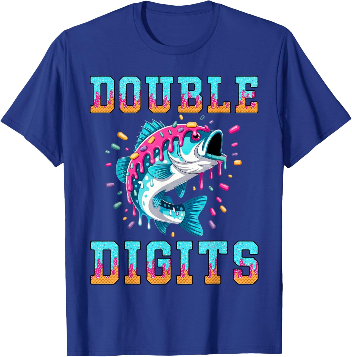 Fishing 10th Birthday Shirt Double Digits Ice Cream Drip T-Shirt - T-Shirt | Royal