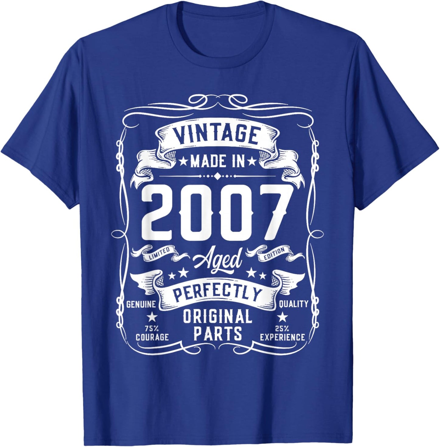 Vintage 2007 19yr 19th Birthday Gifts 19 Years Old T-Shirt - T-Shirt | Royal