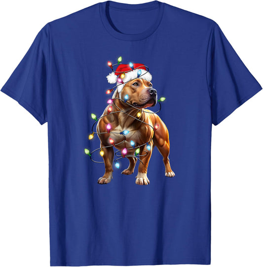Pitbull Dog Christmas Lights Xmas Pet Lover T-Shirt - T-Shirt | Royal