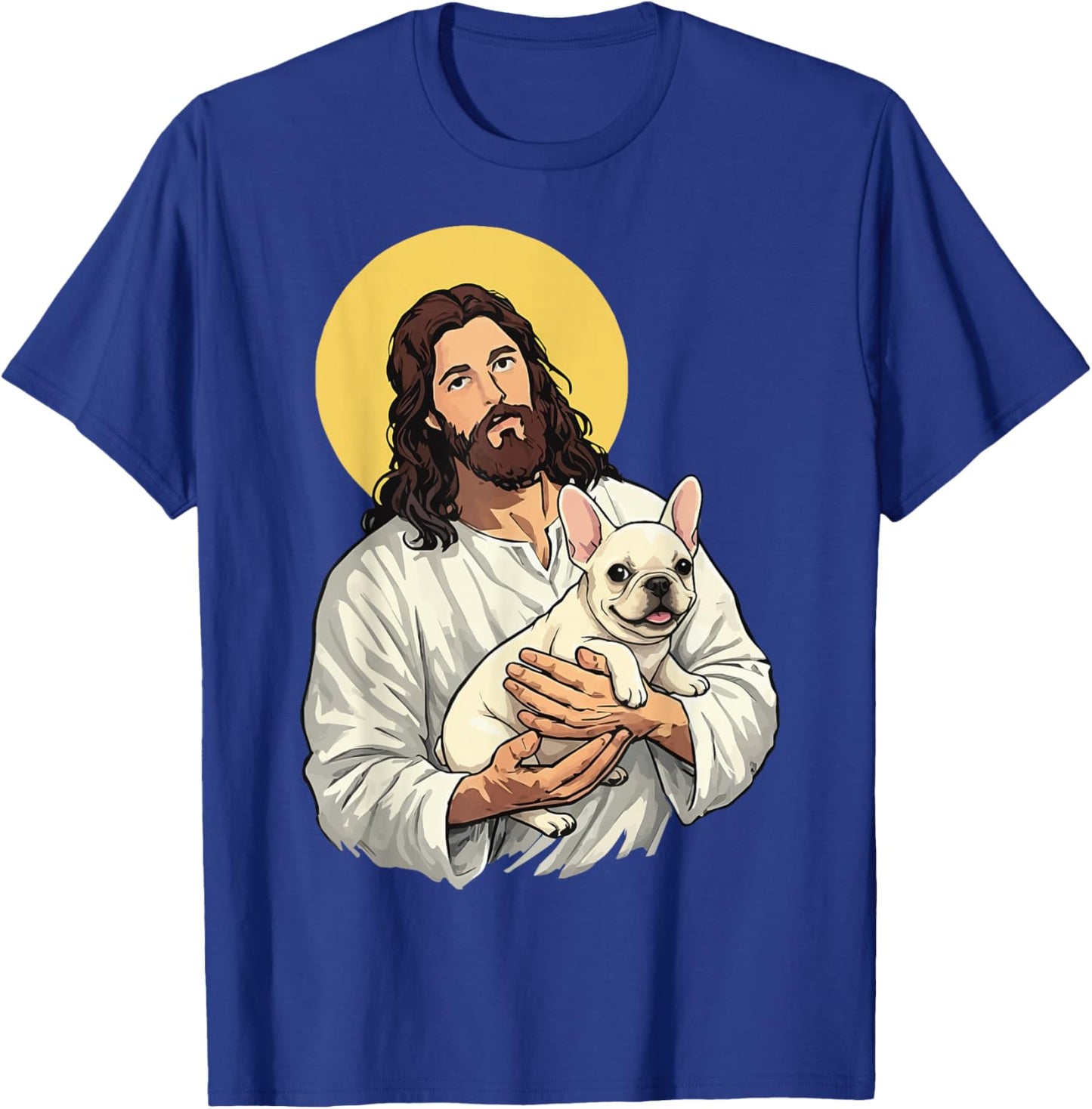 Jesus Holding French Bulldog Religious T-Shirt - T-Shirt | Royal