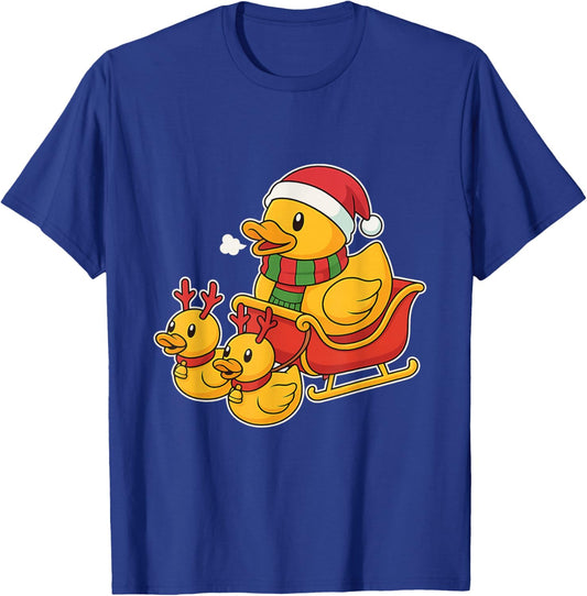 Funny Rubber Duck Christmas Sleigh Santa Hat Reindeer Ducks T-Shirt - T-Shirt | Royal
