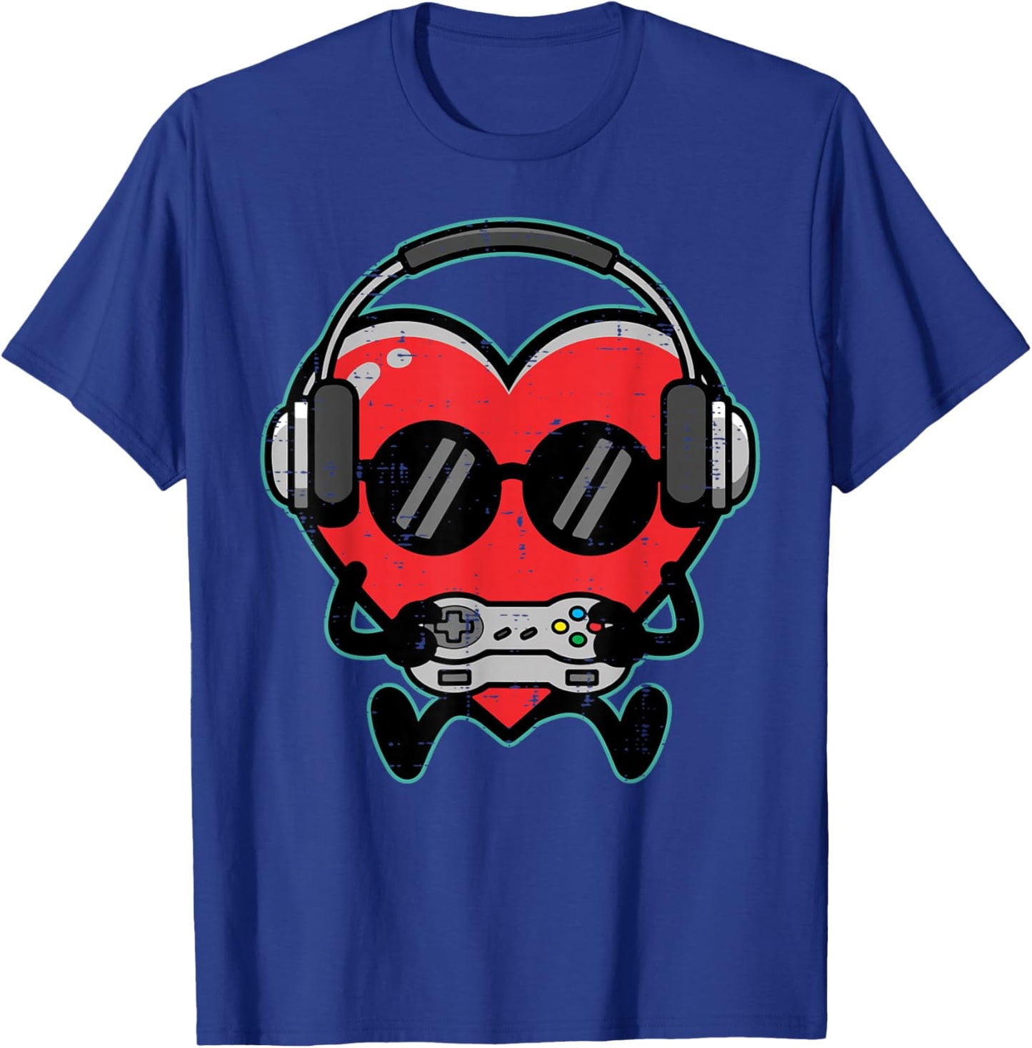 Valentines Day Gamer Heart Headphones Gaming Boys Kids Men T-Shirt - T-Shirt | Royal
