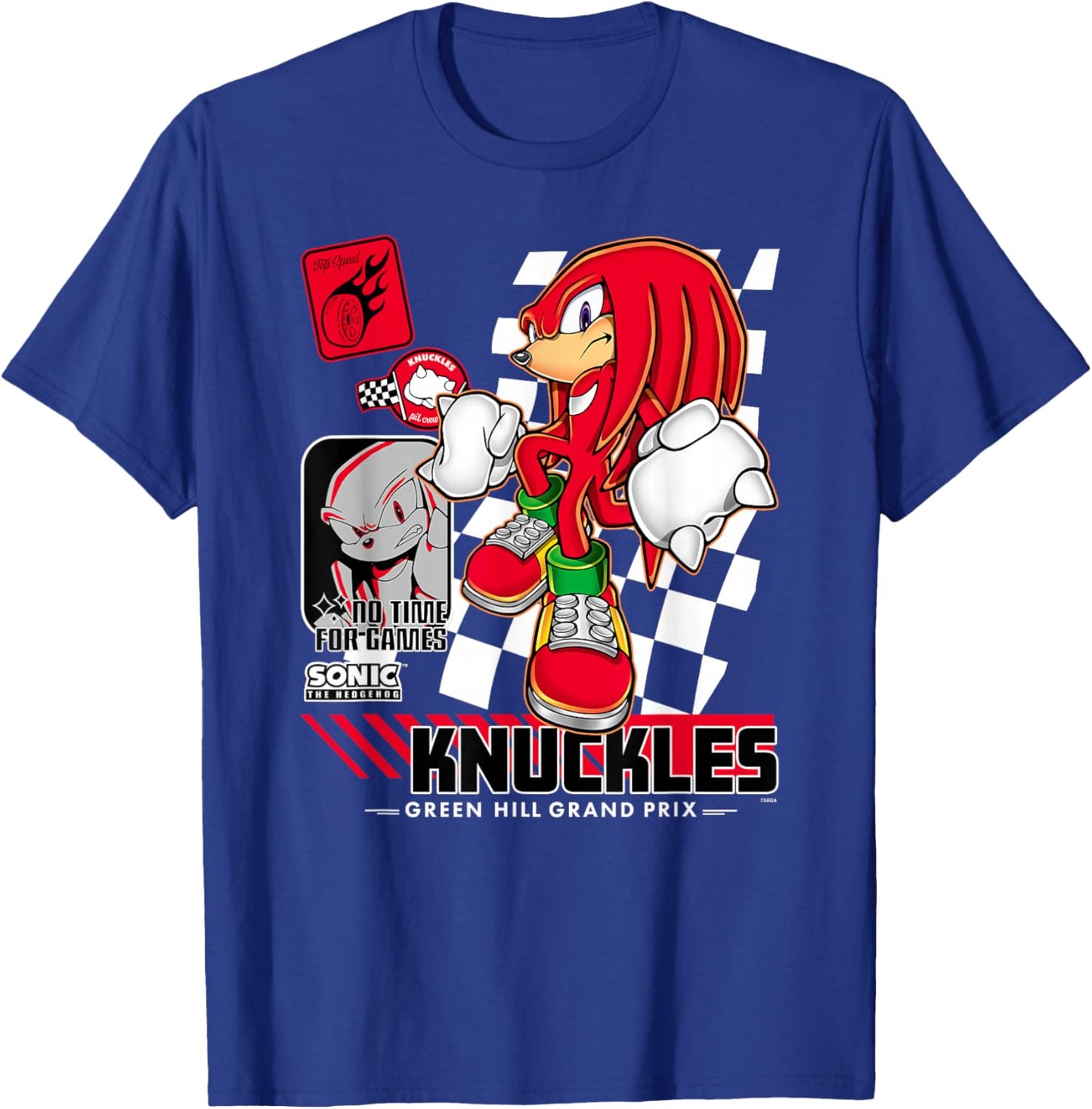 Sonic The Hedgehog Knuckles No Time for Games Poster T-Shirt - T-Shirt | Royal