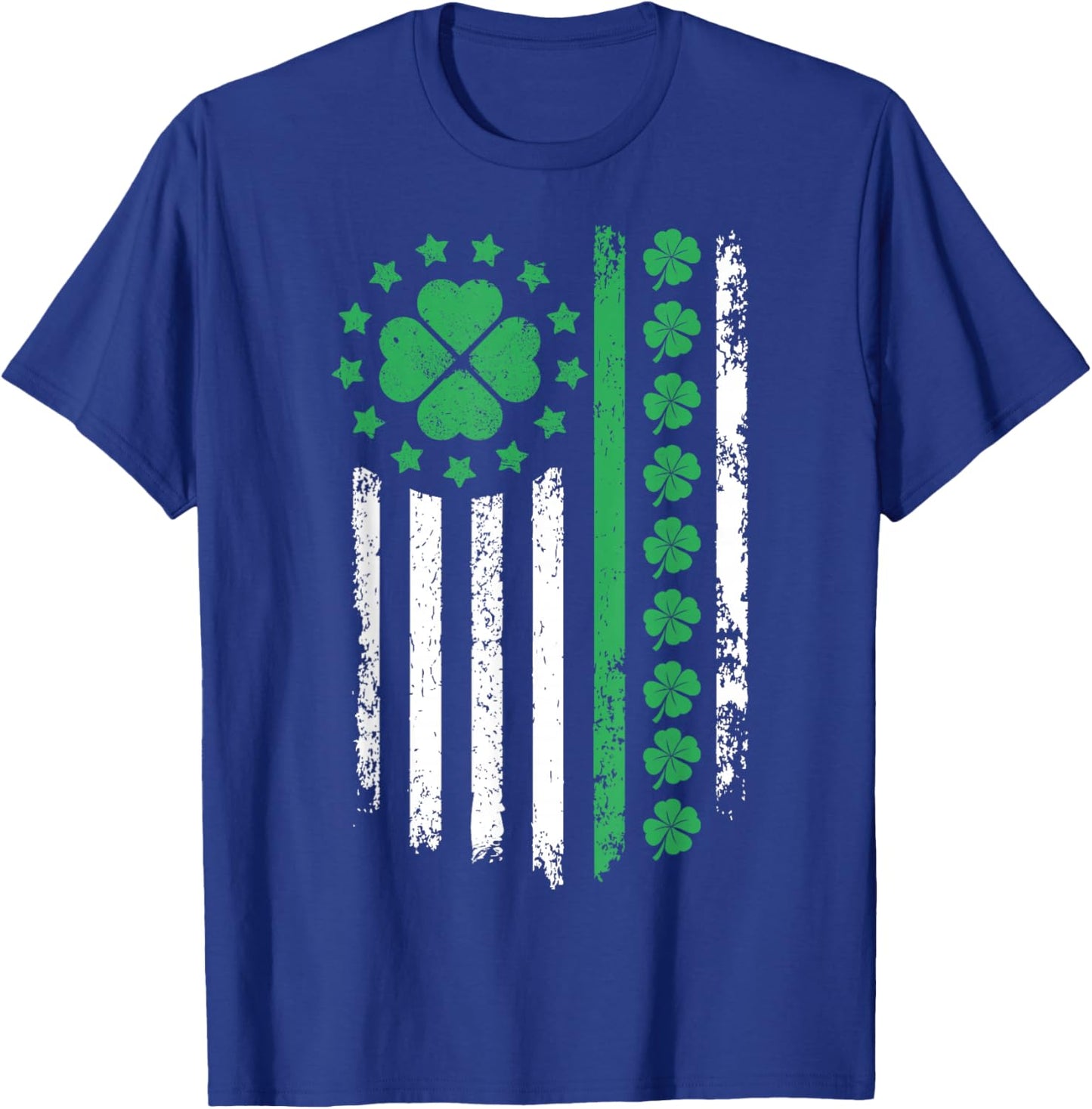 US American Flag Design with Shamrocks for Saint Paddy s Day T-Shirt - T-Shirt | Royal