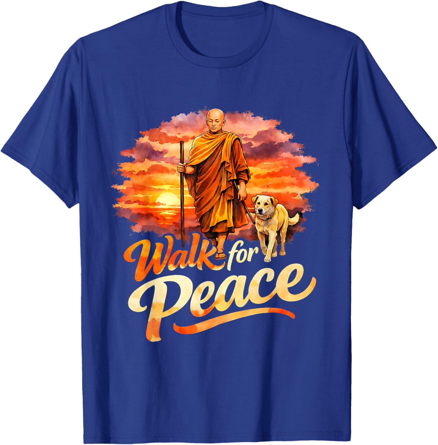 Walk for Peace Mindful Monk Spiritual Art T-Shirt - T-Shirt | Royal