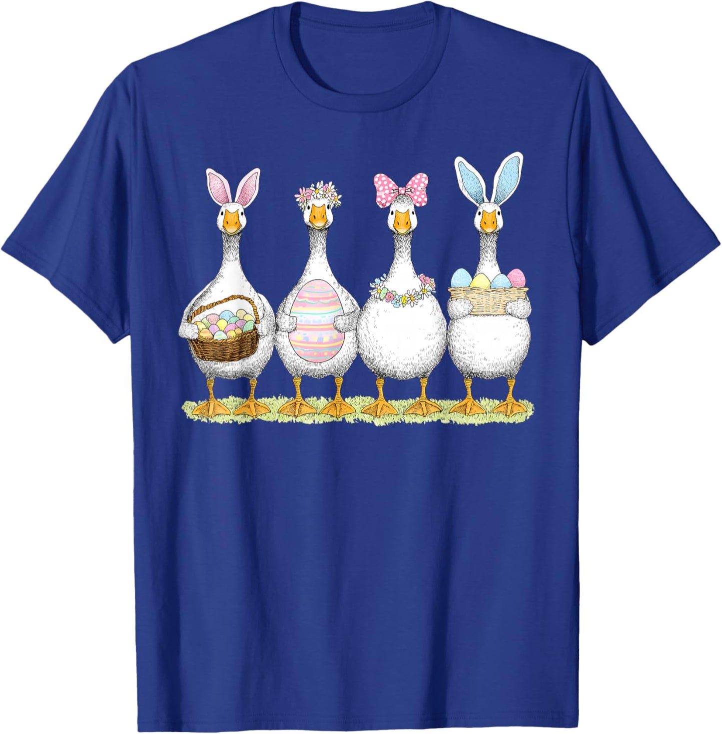 Happy Easter Cute Goose Bunny Ears Eggs Basket Girl Women T-Shirt - T-Shirt | Royal