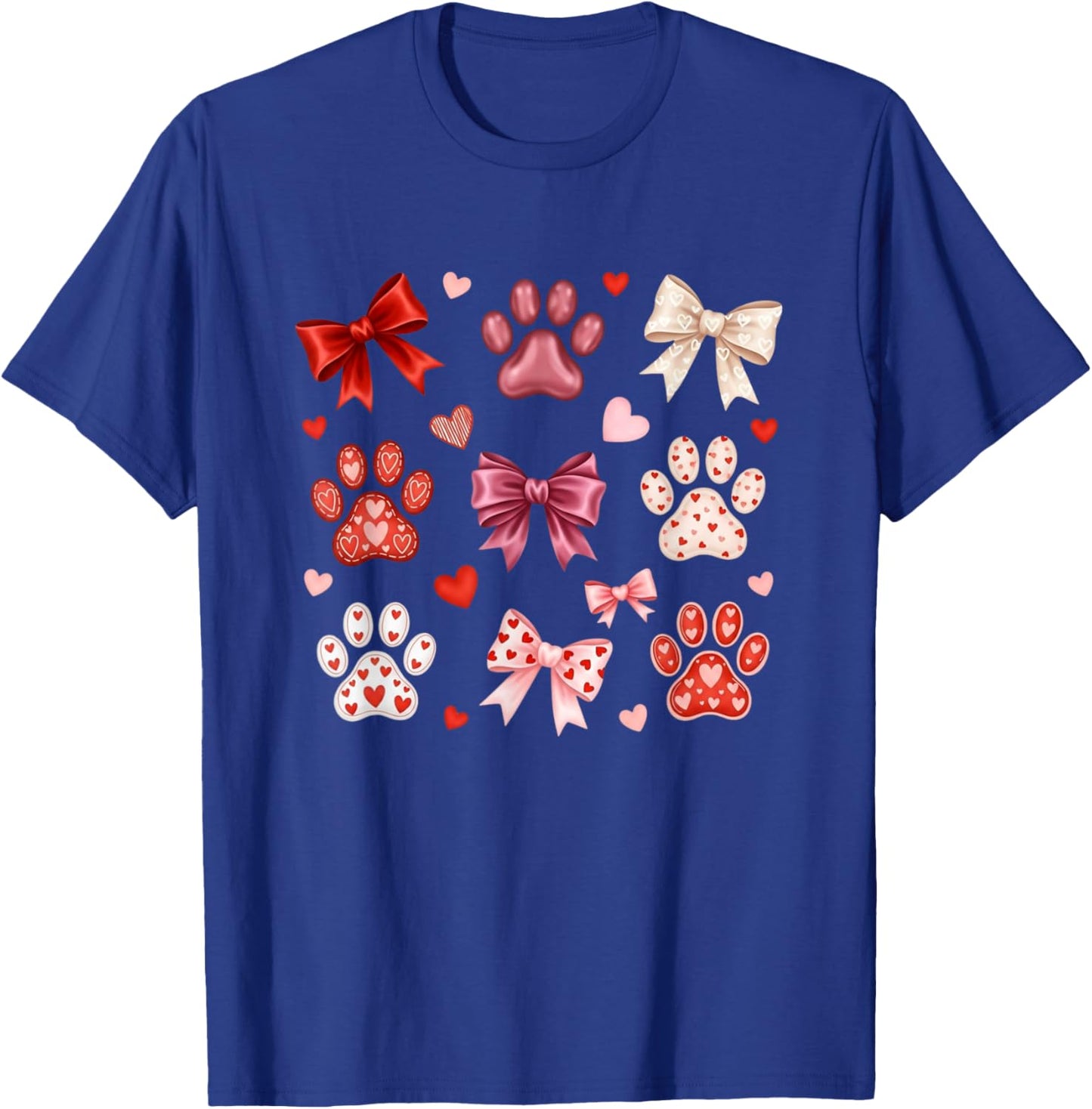Cute Dog & Cat Paw Valentines Coquette Bow Women Girls T-Shirt - T-Shirt | Royal