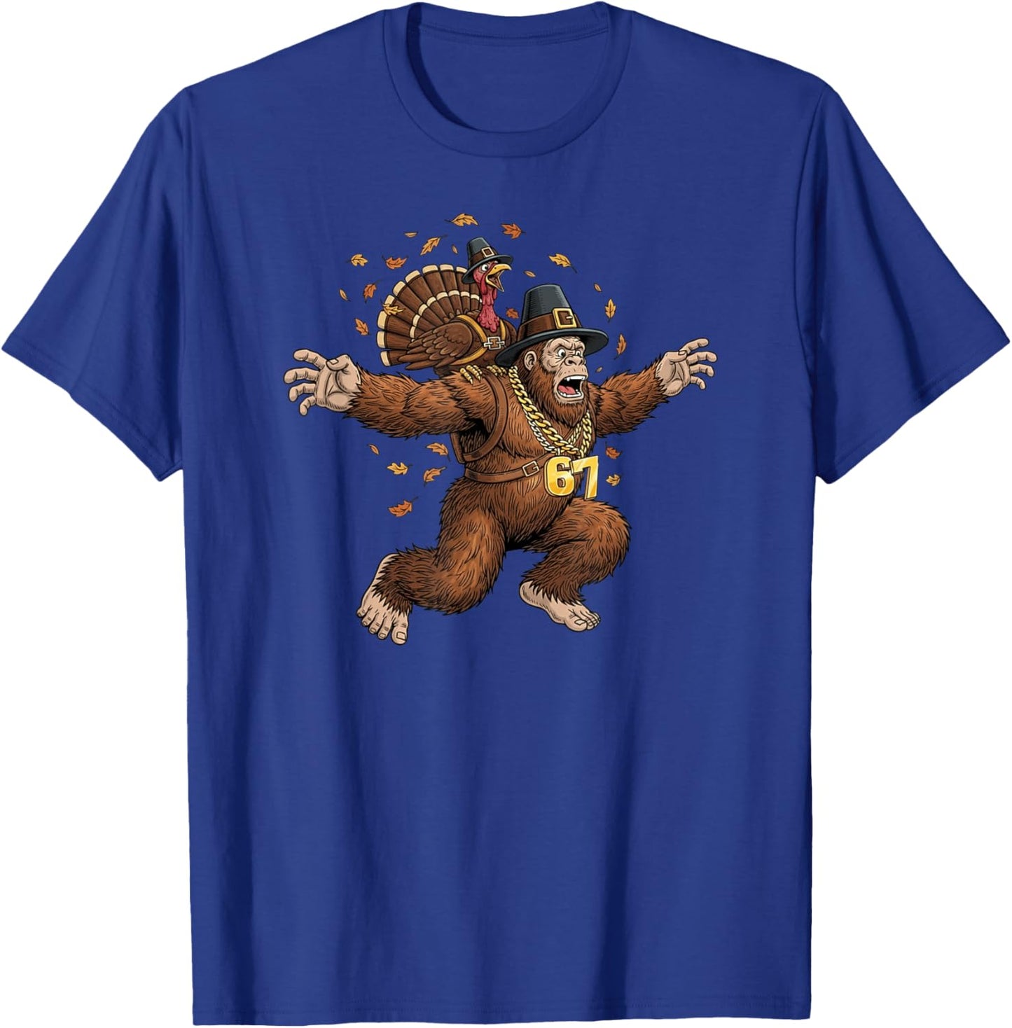 Funny Bigfoot Turkey Thanksgiving Pilgrim Boys 67 T-Shirt - T-Shirt | Royal