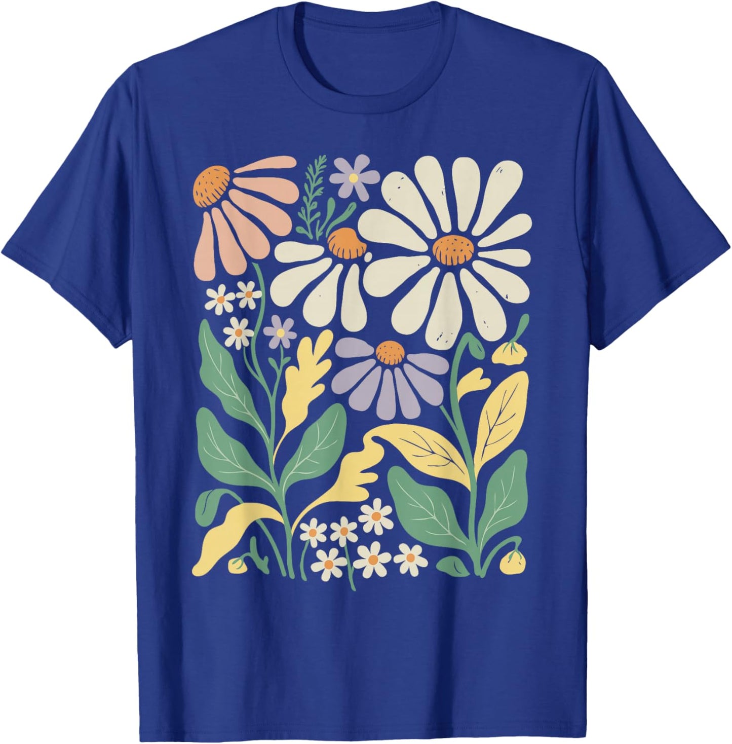 Retro Wildflowers Flowers Pattern Summer Spring Boho Vintage T-Shirt - T-Shirt | Royal