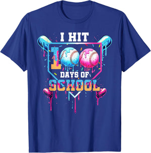 Baseball Ice Cream Drip I Hit 100 Days of School Boys Kids T-Shirt - T-Shirt | Royal