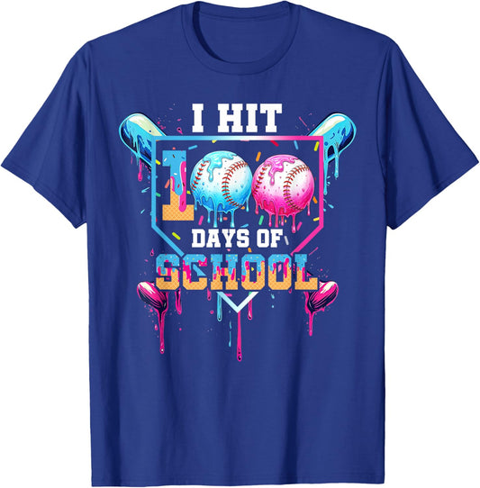 Baseball Ice Cream Drip I Hit 100 Days of School Boys Kids T-Shirt - T-Shirt | Royal