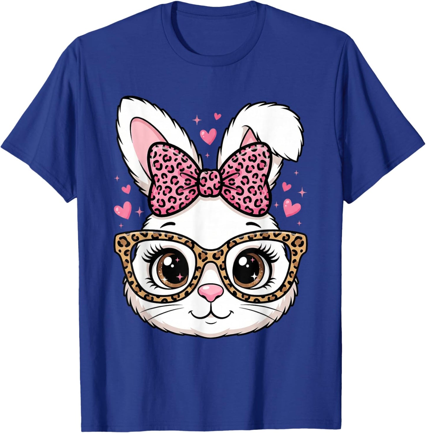 Cute Easter Rabbit Face Leopard Bow Sunglasses Bunny Girls T-Shirt - T-Shirt | Royal