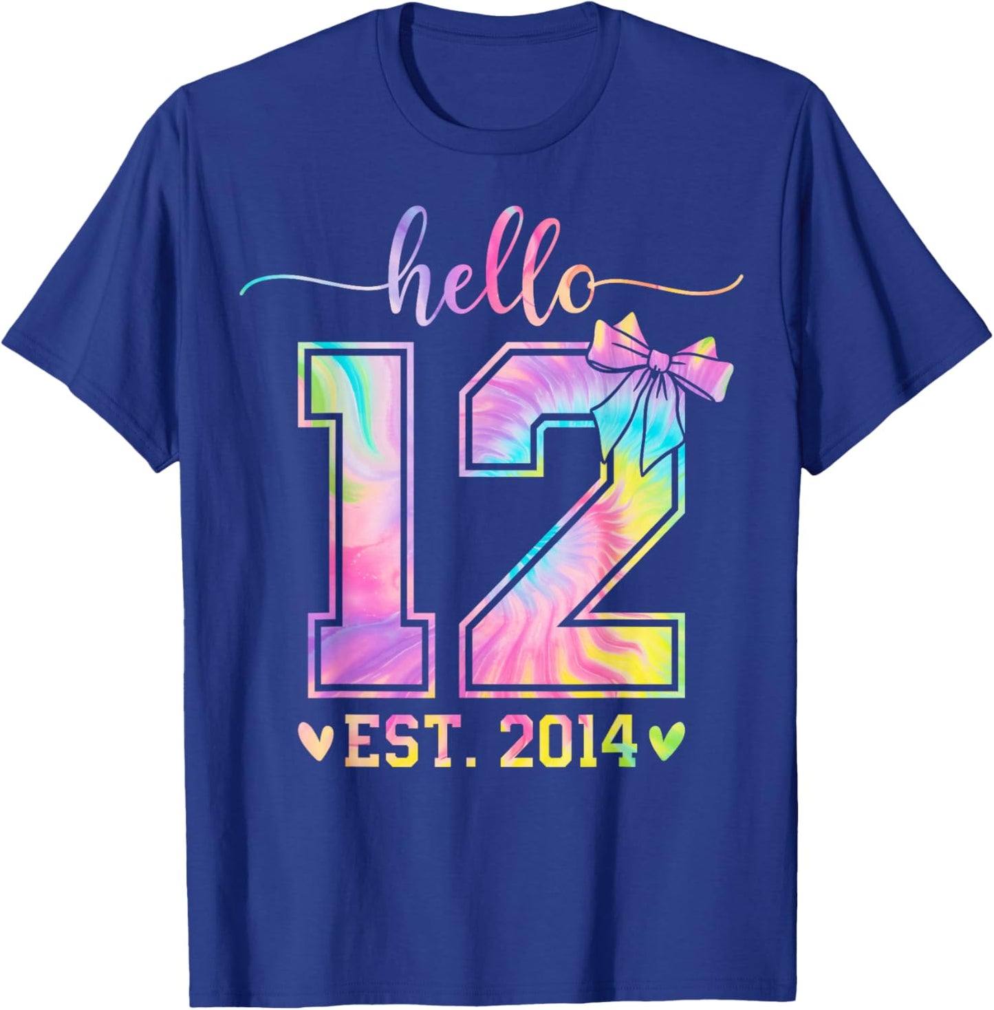 Hello Twelve EST 2014 12th Birthday Coquette 12 Year Girl T-Shirt - T-Shirt | Royal