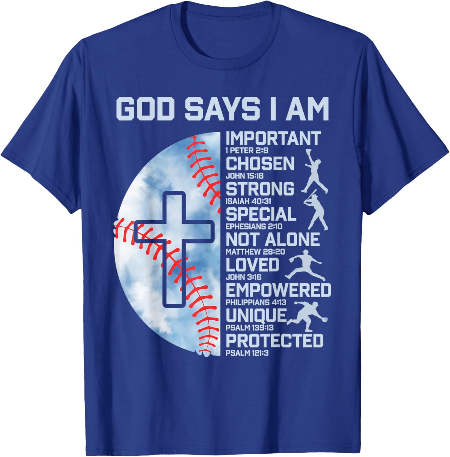 God Says I Am Baseball Christian Boy Faith Graphic Religious T-Shirt - T-Shirt | Royal