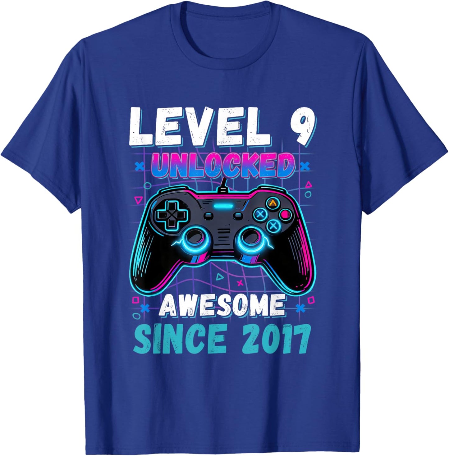 Level 9 Unlocked Awesome Since 2017 Nine 9th Birthday Boys T-Shirt - T-Shirt | Royal