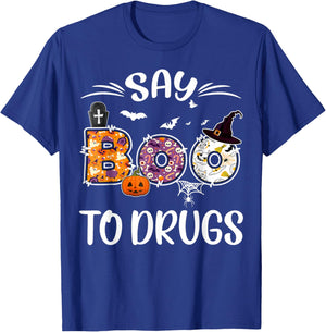 Say Boo to Drugs Funny Halloween Red Ribbon Week Awareness T-Shirt - T-Shirt | Royal