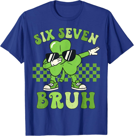 Six Seven Bruh 67 Checkered St Patricks Day Teens Boys Kids T-Shirt - T-Shirt | Royal