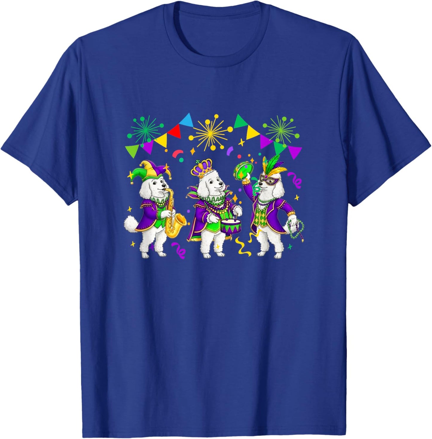 Three Cute Poodles Mardi Gras Masked Beads Funny Parades T-Shirt - T-Shirt | Royal