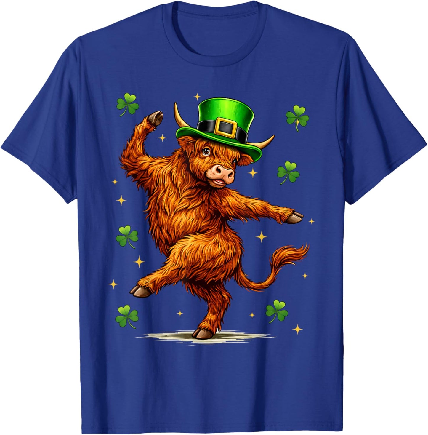 Highland Cow Dabbing St Patrick's Day Funny Shamrock Irish T-Shirt - T-Shirt | Royal