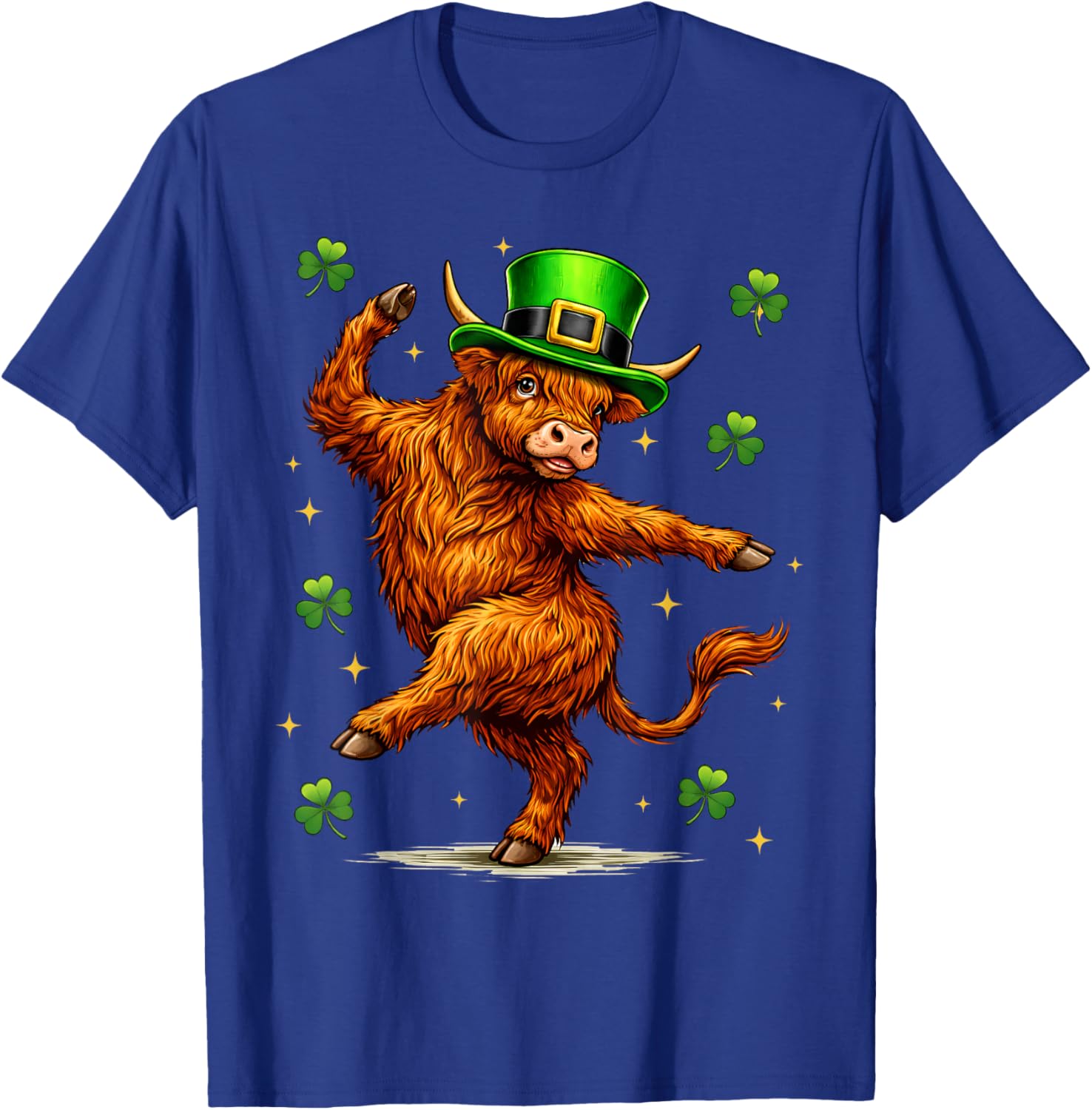 Highland Cow Dabbing St Patrick's Day Funny Shamrock Irish T-Shirt - T-Shirt | Royal
