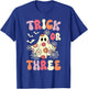 Trick Or Three 3 Years Old Birthday Groovy Ghost Halloween T-Shirt - T-Shirt | Royal