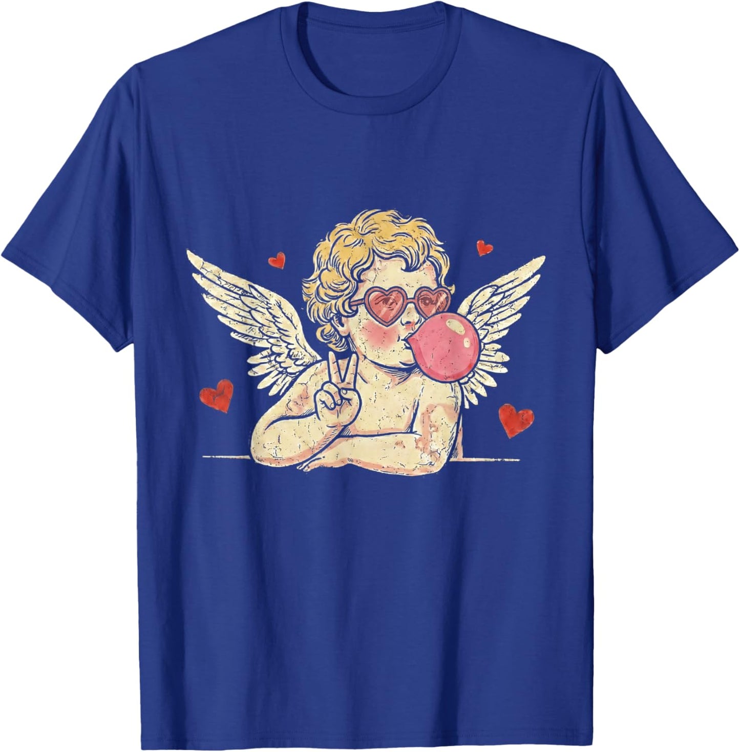 Retro Vintage Valentine Day Peace Sign Cupid Blowing Bubble T-Shirt - T-Shirt | Royal