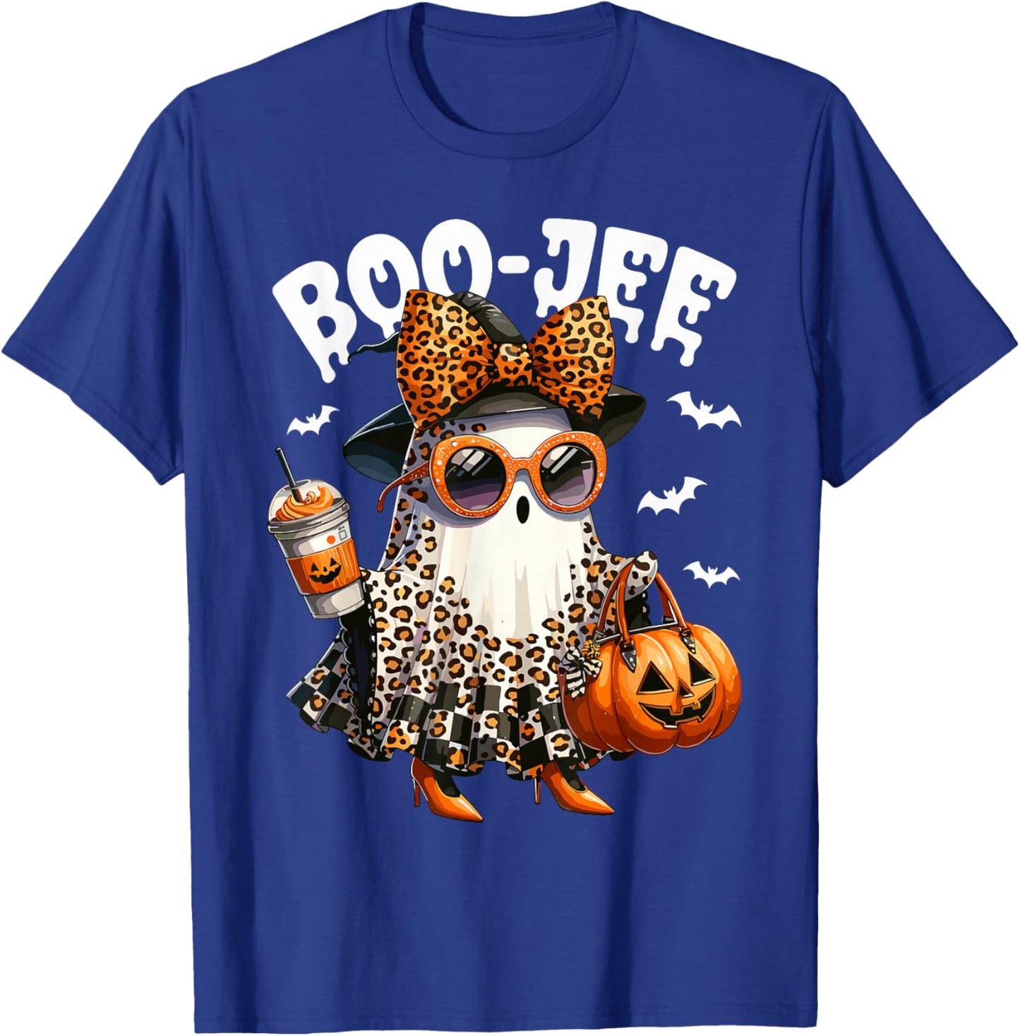 Boo JEE Ghost Boojee Leopard Bow Spooky Vibes Halloween T-Shirt - T-Shirt | Royal