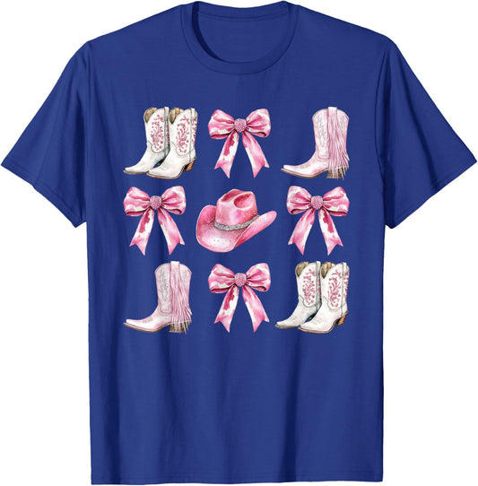 Coquette Pink Bow Boot Hat Western Country Rodeo Cowgirl T-Shirt - T-Shirt | Royal