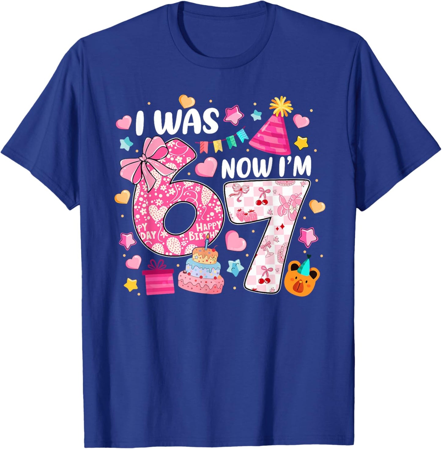 I was 6 Now I'm 7 Birthday Preppy Six Seven Girls Kids T-Shirt - T-Shirt | Royal