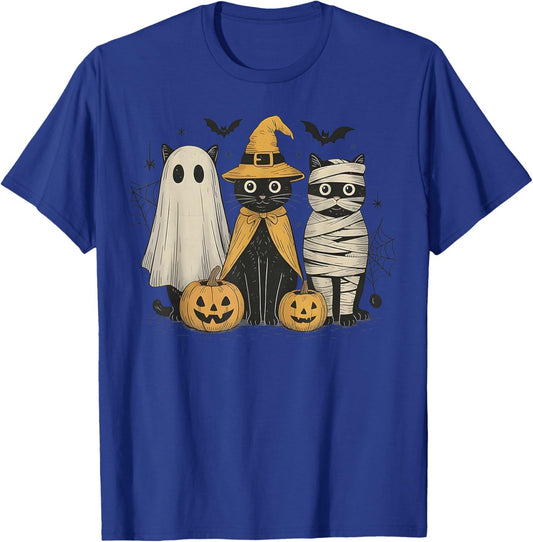 Black Cat Witch Ghost Scary Halloween Pumpkin Men Kids Gifts T-Shirt - T-Shirt | Royal
