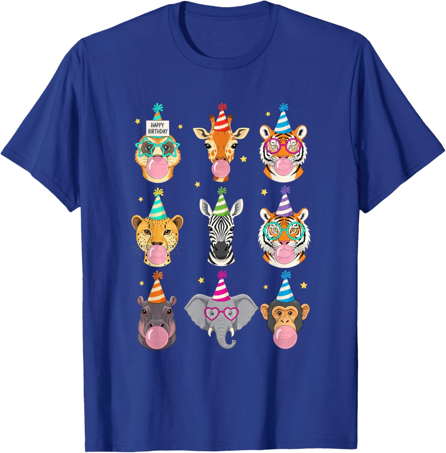 Happy Birthday Jungle Animals Bubble Gum Party for Kids T-Shirt - T-Shirt | Royal