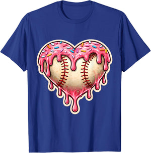 Melting Baseball Drip Heart Softball Player Lover Ice Cream T-Shirt - T-Shirt | Royal