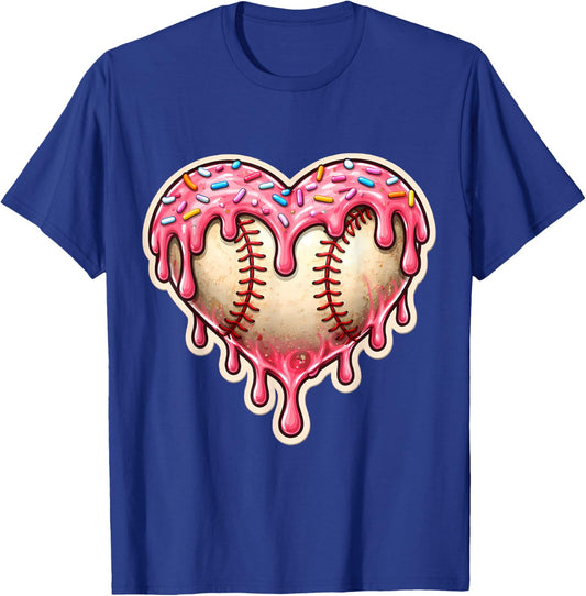 Melting Baseball Drip Heart Softball Player Lover Ice Cream T-Shirt - T-Shirt | Royal