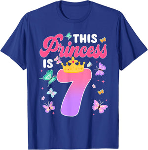 This Princess is 7 Year Old Birthday Butterfly Themed Party T-Shirt - T-Shirt | Royal