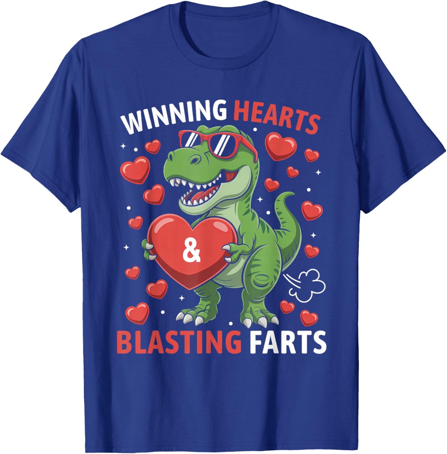 Winning Hearts & Blasting Farts Kids Valentines Dinosaur T-Shirt - T-Shirt | Royal