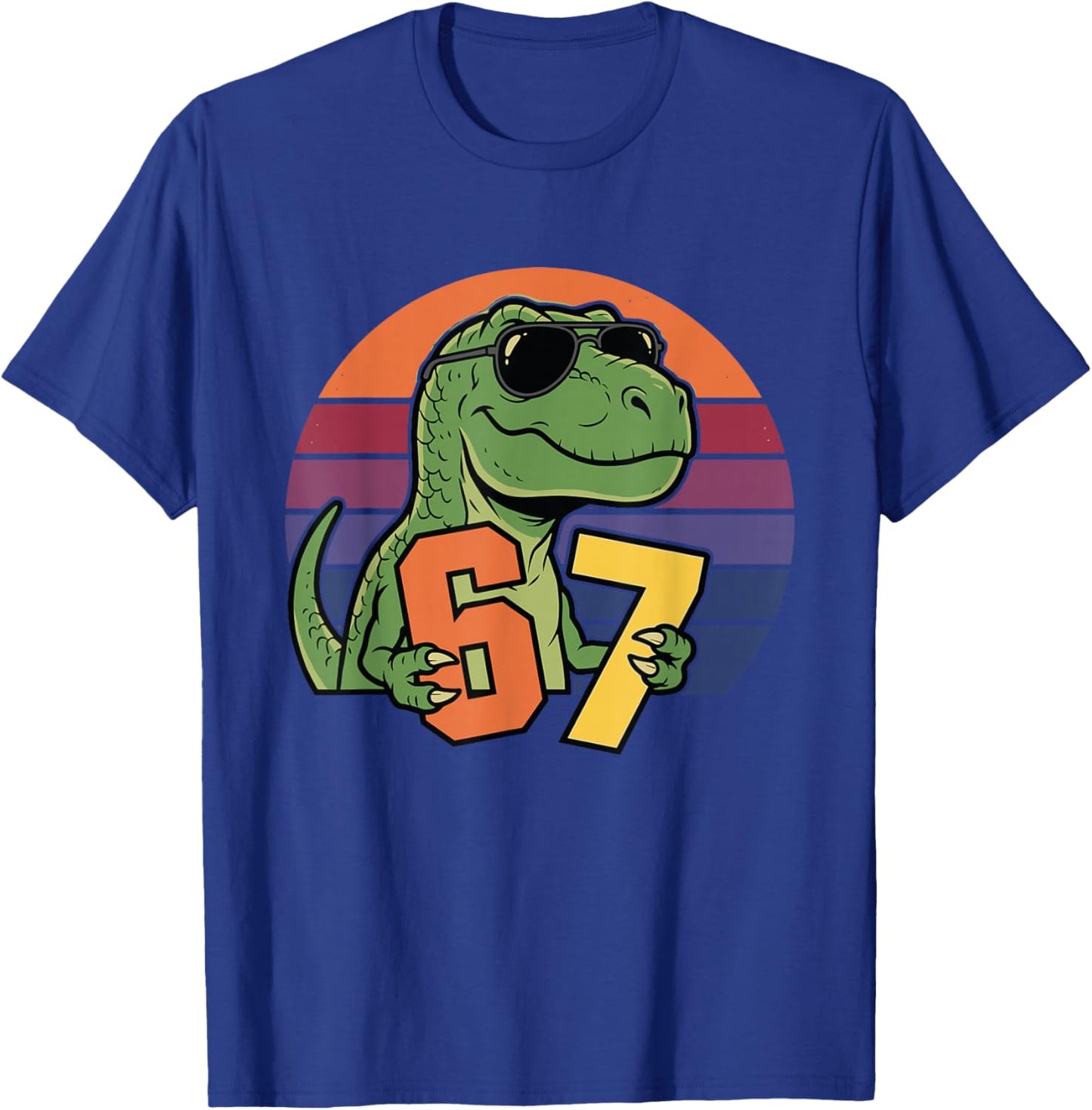 Cool Dino 67 Retro Sunset Cartoon T-Shirt - T-Shirt | Royal
