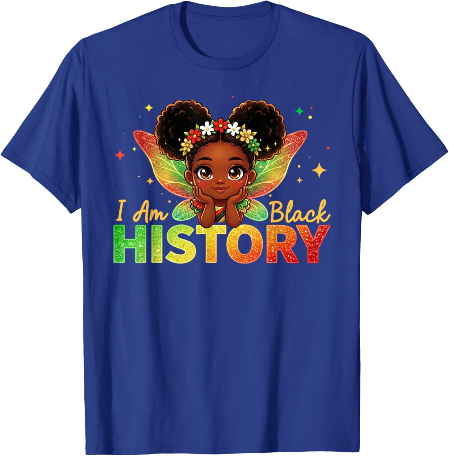 I Am Black History Month Cute Messy Bun Black Girl Fairy Kid T-Shirt - T-Shirt | Royal