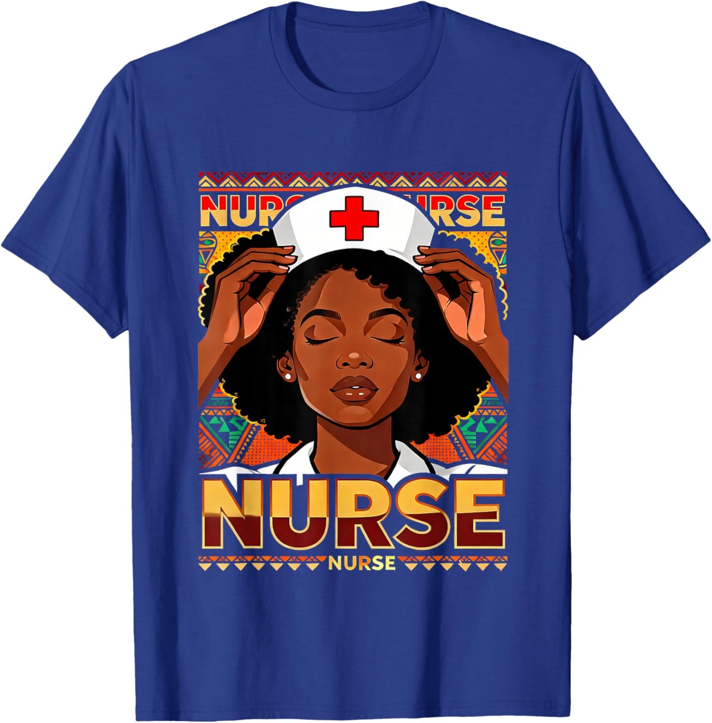 Afro Black Nurse Pride African Pattern RN LPN CNA T-Shirt - T-Shirt | Royal