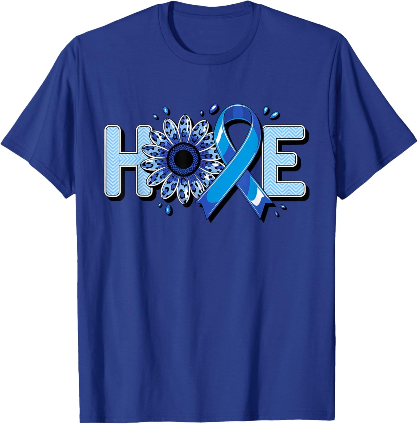 Colorectal Colon Cancer Awareness Hope Blue Ribbon Sunflower T-Shirt - T-Shirt | Royal