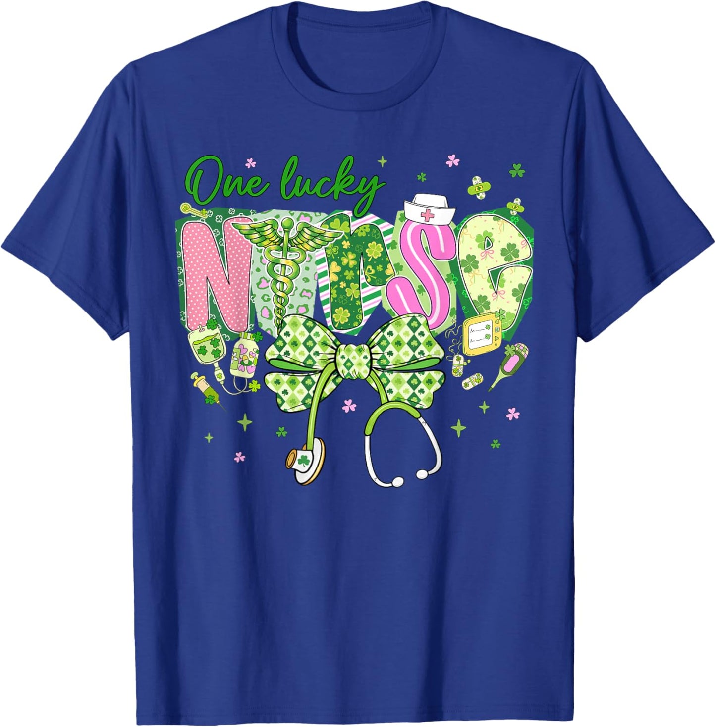 One Lucky Nurse St.Patrick's Day Coquette Bow Shamrock Women T-Shirt - T-Shirt | Royal