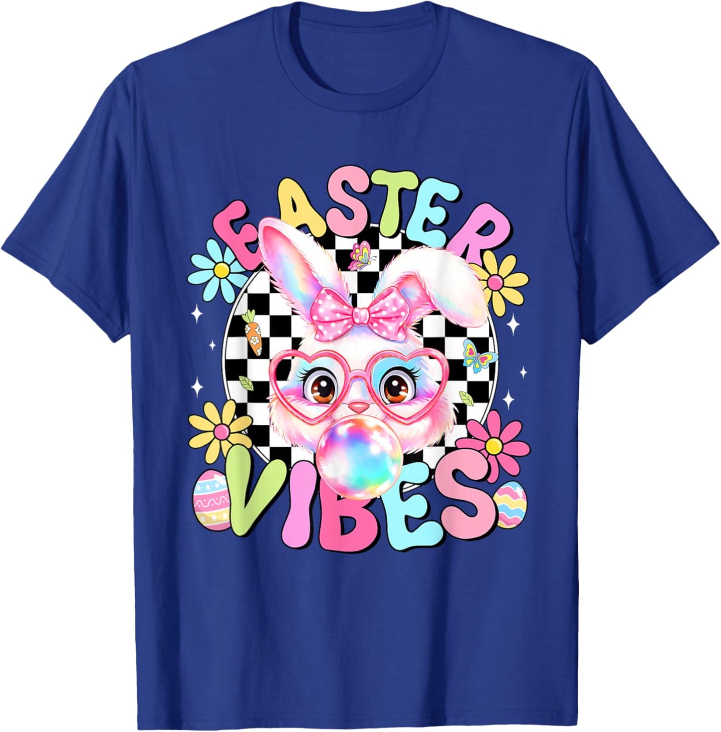 Happy Easter Vibes Cute Bunny Rabbit Bubble Gum Face Women T-Shirt - T-Shirt | Royal