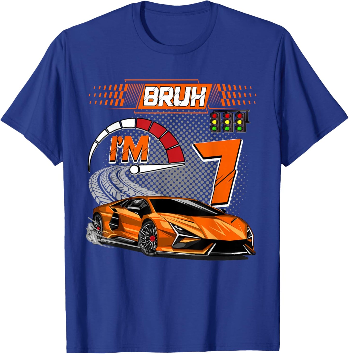 7th Birthday Bruh Racing Car Party Outfit 7 Year Old Boys T-Shirt - T-Shirt | Royal
