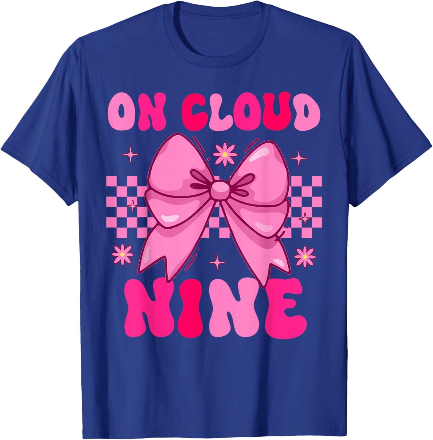 Groovy On Cloud Nine Bday 9th Birthday Girl Coquette Bow T-Shirt - T-Shirt | Royal
