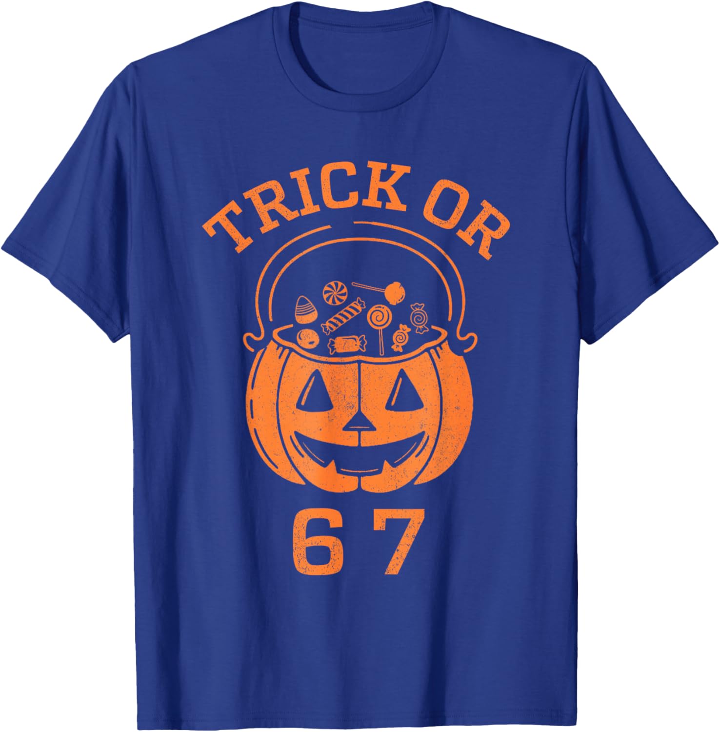Funny 67 Six Seven Halloween Trick Or Treat Pumpkin Boys T-Shirt - T-Shirt | Royal