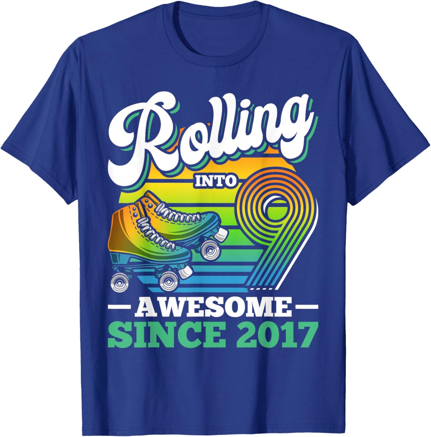 Rolling Into 9 Roller Skating Birthday Party 9th Birthday T-Shirt - T-Shirt | Royal