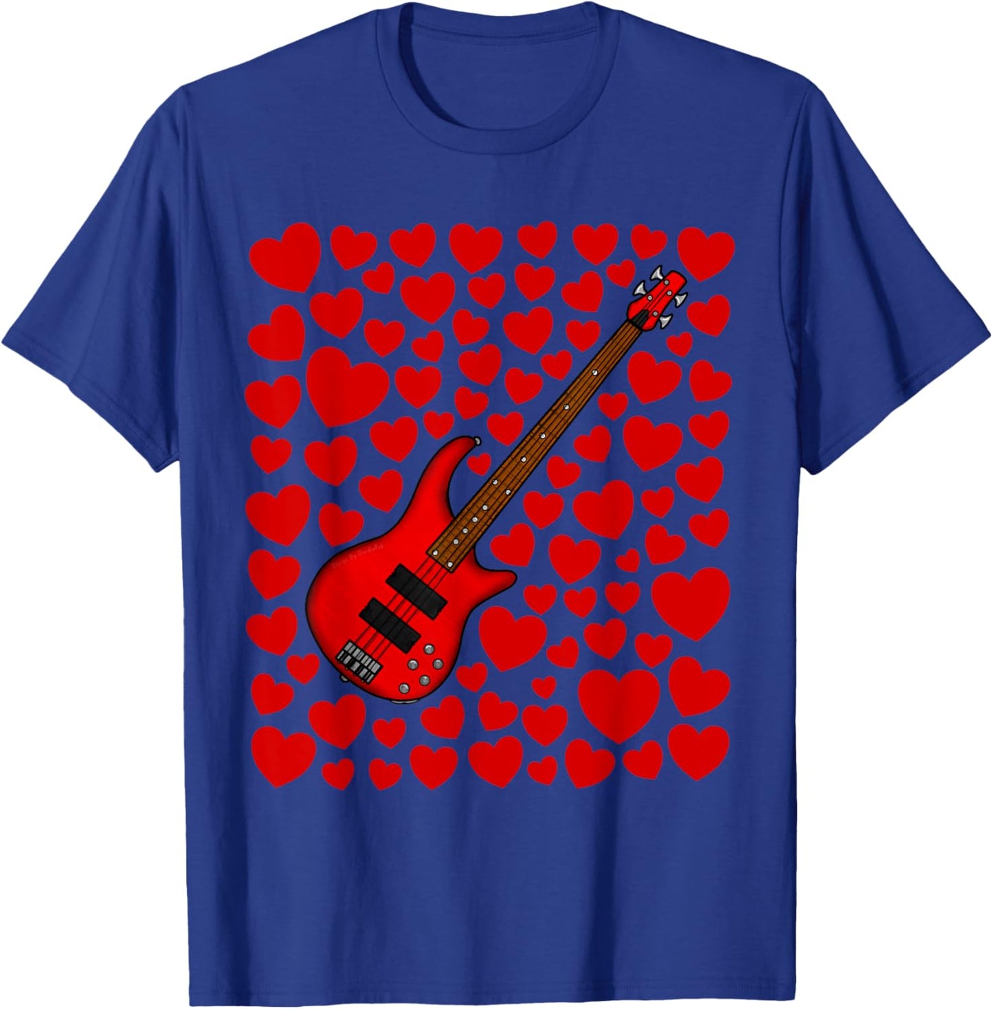 Bass Guitar with Hearts, Bassist Valentines Wedding Musician T-Shirt - T-Shirt | Royal