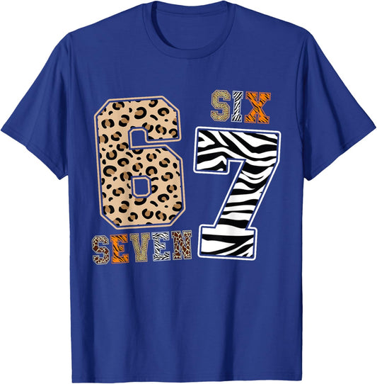 Six Seven Animal Print Kids Clothes Zoo 67 Meme Boys Girls T-Shirt - T-Shirt | Royal