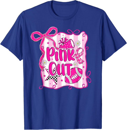 Preppy Football Pink Out Coquette Breast Cancer Cheer Mom T-Shirt - T-Shirt | Royal